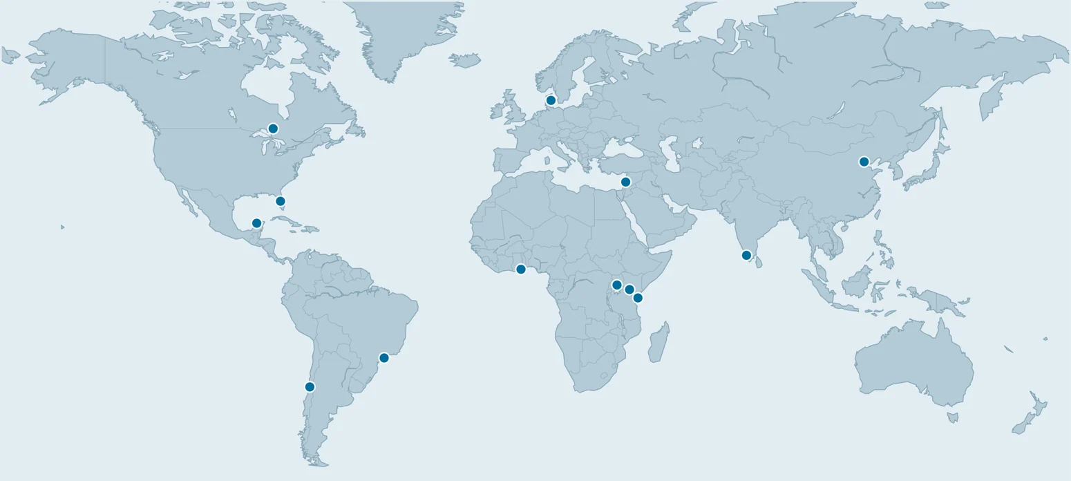 Chilly network locations on a world map